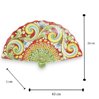 Ventaglio decorativo da appendere, in ceramica Caltagirone, 2 Misure (1Unità) Decoro Barocco, fondo rosso