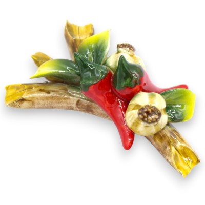 Ramo Composizione Aglio e Peperoncino, Pregiata Ceramica, 2 opzioni Misura (1Unità)