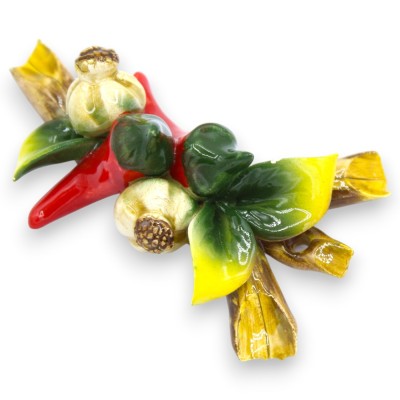 Ramo Composizione Aglio e Peperoncino, Pregiata Ceramica, 2 opzioni Misura (1Unità)