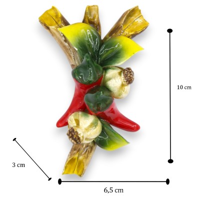Ramo Composizione Aglio e Peperoncino, Pregiata Ceramica, 2 opzioni Misura (1Unità)