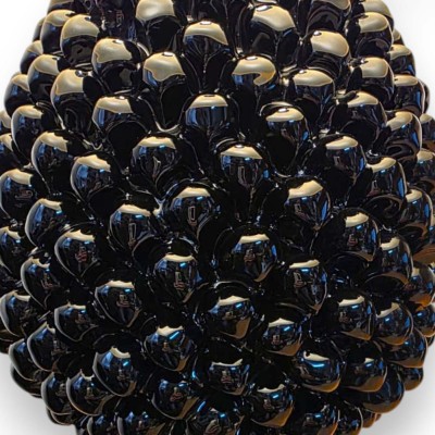 Pinecone Lampe Caltagirone, ca. 65 cm hoch, Serie ÈLITE, Schwarz mit Pfauenstiel, modernes Design, 24 Karat reines Goldemaille