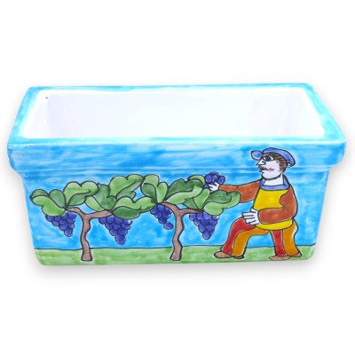 Vaso retangular em cerâmica fina siciliana, dimensões aproximadas de 30 x 16 x 15 cm (1 unidade). 2 opções de decoração.