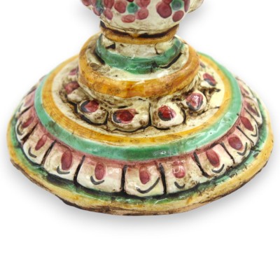 Porta candela con putti in ceramica Caltagirone - h 23 x 15 cm ca. Putti con fascio Limoni e Uva MD1