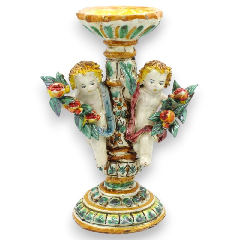 Porta candela con putti in ceramica...
