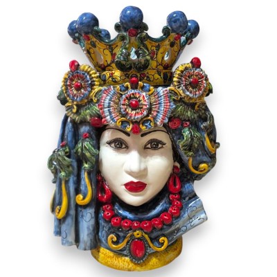 Têtes mauresques siciliennes, env. 50 x 35 cm (paire), céramique de Caltagirone, modèle « Gli Imperiali »