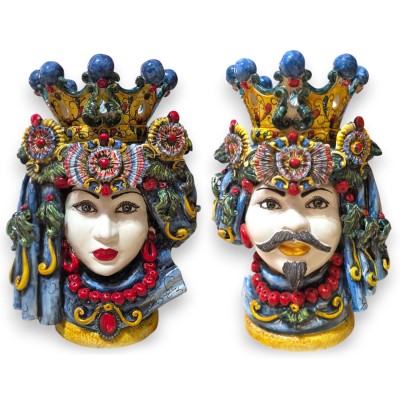 Têtes mauresques siciliennes, env. 50 x 35 cm (paire), céramique de Caltagirone, modèle « Gli Imperiali »