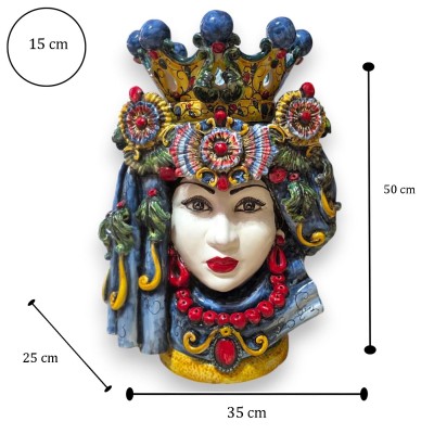 Têtes mauresques siciliennes, env. 50 x 35 cm (paire), céramique de Caltagirone, modèle « Gli Imperiali »