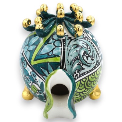 Poisson-globe en céramique de Caltagirone, env. 15 x 17 cm. Or 24 carats, émail turquoise et vert, design moderne.