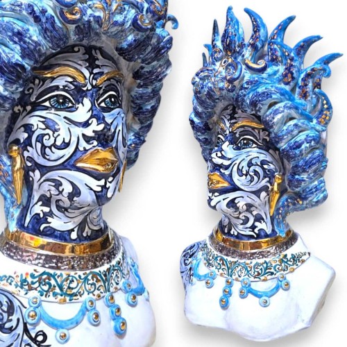 Cabeza de Tritón, cerámica de Caltagirone, serie ÉLITE, 55 x 30 cm aprox. (1 unidad), esmalte de oro de 24k y platino.