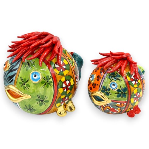 Caltagirone ceramic puffer fish with chili pepper bundle,...