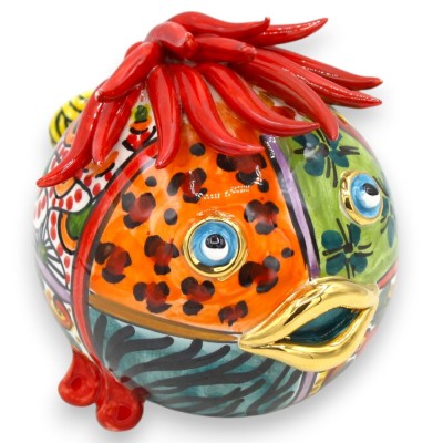 Caltagirone keramische kogelvis met bosje chilipepers, 2 maten (1 stuk), moderne decoratie, 24-karaats verguld emaille