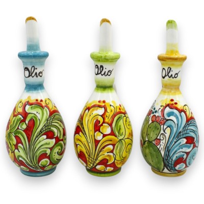 Garrafa de óleo, cerâmica Caltagirone, altura 24 x 11,5 x 9 cm aprox. (1 unidade). Decoração e cor aleatórias.