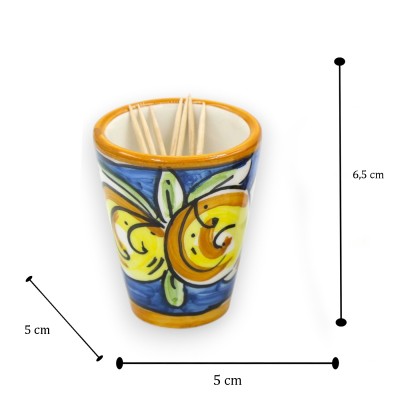 Glas- oder Zahnstocherhalter aus Limoncello, Keramik aus Caltagirone, ca. 6,5 cm hoch und 5 cm Ø (1 Stück), verschiedene Farben,