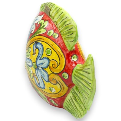Poisson de comptoir, céramique de Caltagirone, env. 25 x 28 cm, décor baroque polychrome