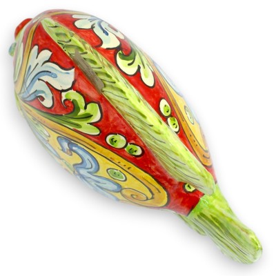 Bänkfisk, Caltagirone keramik, ca 25 x 28 cm, flerfärgad barockdekoration
