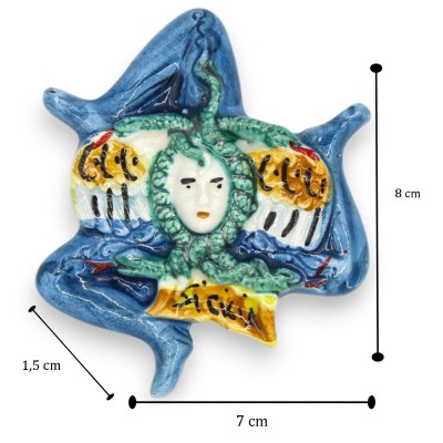 Magnet, Caltagirone-Keramik, Modell Trinacria, ca. 8 x 7 cm (1 Stück), verschiedene Farben erhältlich