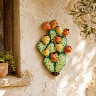 Pala de pared con forma de chumbera, cerámica de Caltagirone, dos tamaños disponibles (1 unidad)