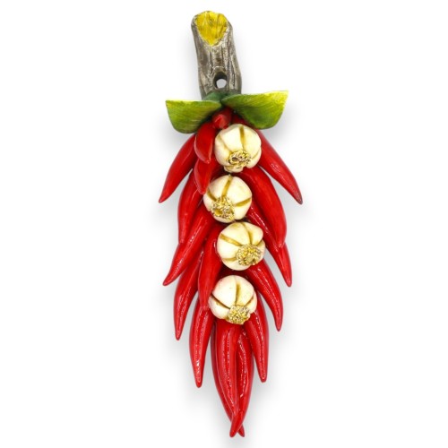 Manojo de chiles y ajos con trenza, cerámica fina, 30 cm...