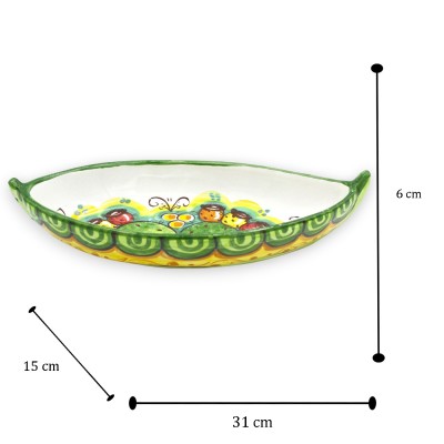 Barca Antipastiera / Vassoio, ceramica Caltagirone, Varie Misure (1Unità) decoro Pale Ficodindia, fondo verde
