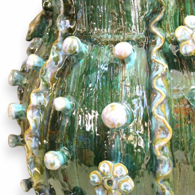 Vase en forme de cactus, fine céramique sicilienne, env. 60 x 50 cm, orné d'un décor en relief