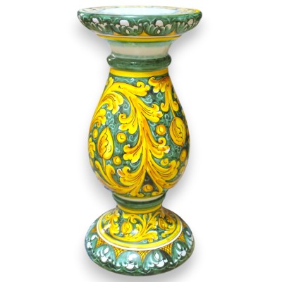 Kolonn med kruka, Caltagirone-keramik, höjd 80 x 33 cm ca. Barockdekor, gul och ärgfärgad bakgrund