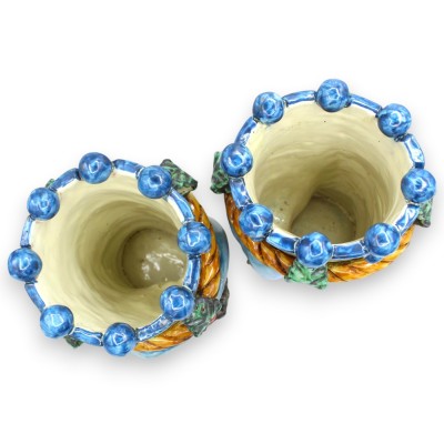 Par de cabeças mouras sicilianas em cerâmica de Caltagirone, com aproximadamente 30 cm de altura. Turbante e coroa, azuis.