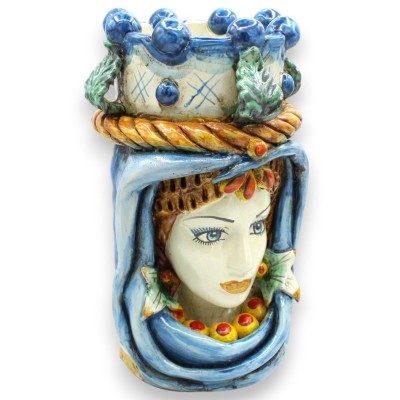 Par de cabeças mouras sicilianas em cerâmica de Caltagirone, com aproximadamente 30 cm de altura. Turbante e coroa, azuis.
