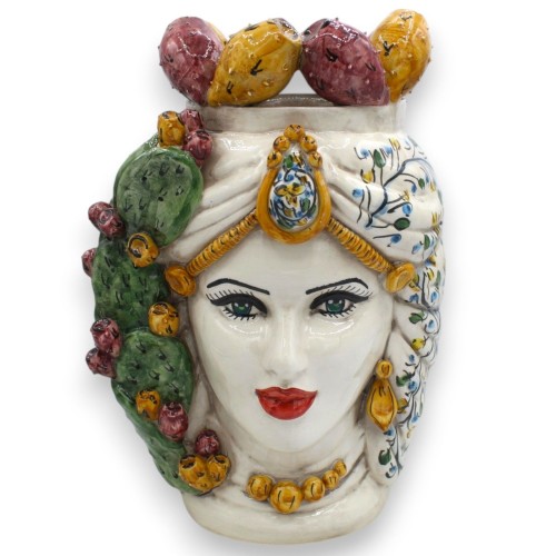 Têtes mauresques siciliennes (1 unité), environ 28/30 cm de haut, céramique de Caltagirone avec couronne de figuier de Barbarie