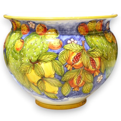 Doniczka Cachepot, z delikatnej sycylijskiej ceramiki, Ø 38 x wys. ok. 32 cm. Dekoracja z cytryną, granatem i opuncją figową, ni