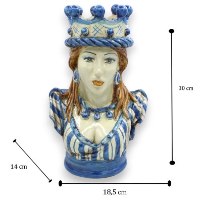 Rund byst, Caltagirone keramik (1 enhet) ca 30 cm hög med krona, antikblå