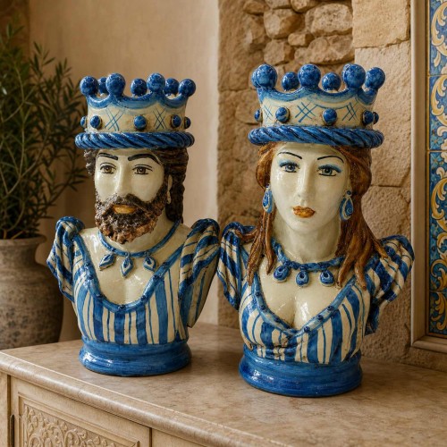 Busto com base redonda, em cerâmica de Caltagirone (1...