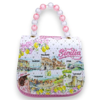 Sac en similicuir, sac à main ou bandoulière, env. 18 x 13 cm (1 unité), imprimés à motifs siciliens