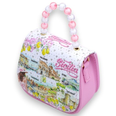 Borsa in Ecopelle, a mano o a tracolla, h 18 x 13 cm ca. (1Unità) Stampe Motivi Siciliani