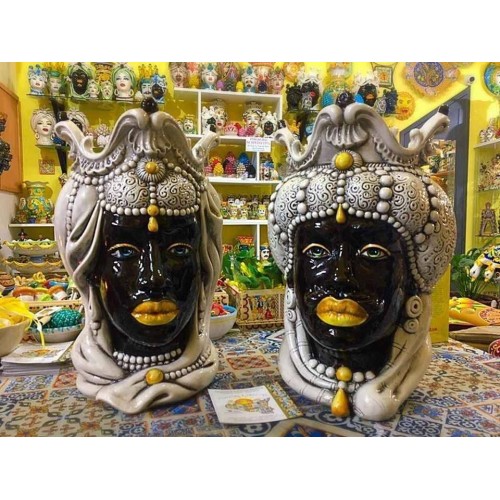 Pair of Heads of Moro Caltagirone modell Emiri - höjd ca 38 cm - 