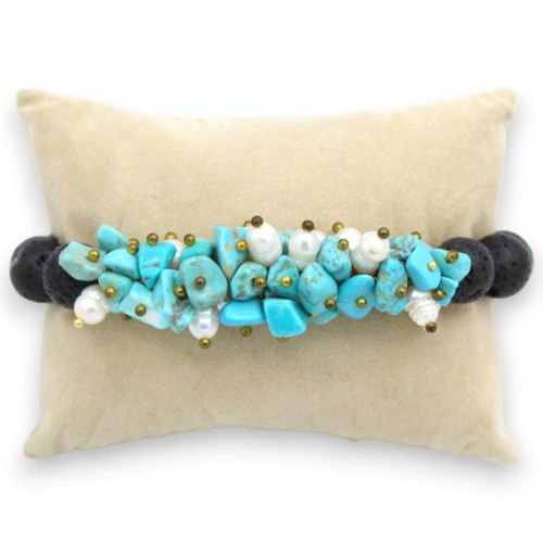 Bracelet élastique orné de sphères en pierre de lave,...