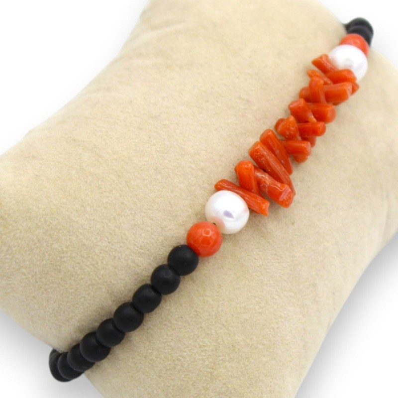 Bracciale con sfere di Onice Opaco, L...