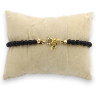 Bracciale con sfere di Onice Opaco, L 20 cm ca. Con Corallo Bambù e perle naturali