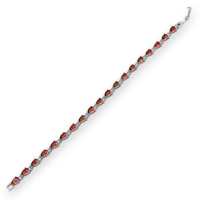 925 Silver Tennis Bracelet, TRAMONTO Collection, Multicolor Drop-Sized Zirconia, UNISEX