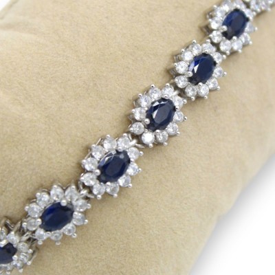 Bracciale Tennis Argento 925, L 20 cm ca. Collezione MARGHERITA, con Zirconi e Cristalli Blu