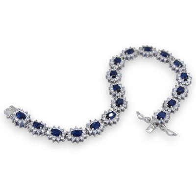 Bracciale Tennis Argento 925, L 20 cm ca. Collezione MARGHERITA, con Zirconi e Cristalli Blu