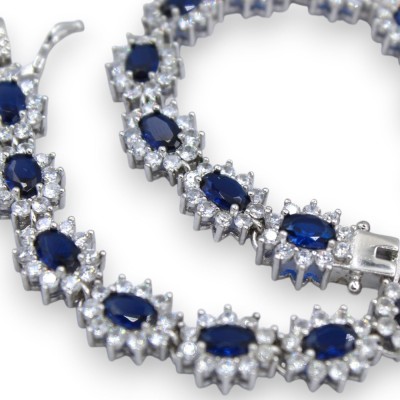 Bracelet de tennis en argent 925, longueur env. 20 cm. Collection MARGHERITA, orné de zirconias et de cristaux bleus.