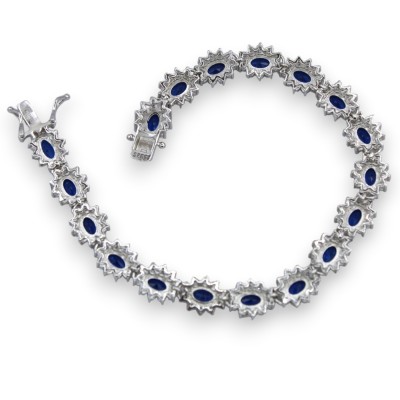 Bracelet de tennis en argent 925, longueur env. 20 cm. Collection MARGHERITA, orné de zirconias et de cristaux bleus.