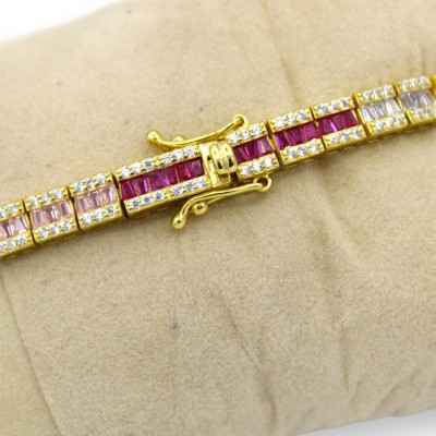 Bracciale Tennis Argento 925 Placcato oro, L 20 cm ca. Collezione RAINBOW, Cristalli multicolore UNISEX
