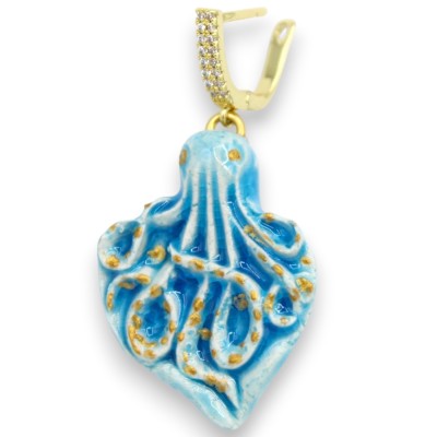Caltagirone ceramic octopus earrings, turquoise, approx. 6 cm high, with zirconia, finished with 24k gold enamel.
