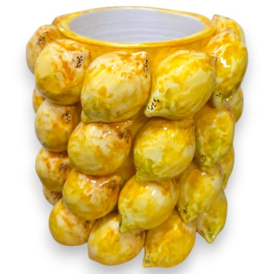 Modern citronvas, Caltagirone keramik, ca 24 x Ø 23 cm. Citrondekorationer runtom.