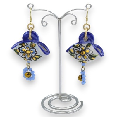 Sicilianska Coffa-örhängen, Caltagirone-keramik, ca 8 cm höga, apelsinblomsdekoration, kristallhängen