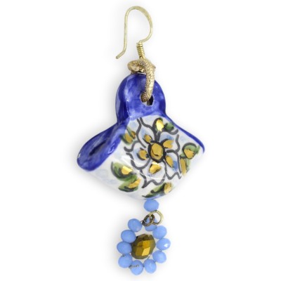 Sicilianska Coffa-örhängen, Caltagirone-keramik, ca 8 cm höga, apelsinblomsdekoration, kristallhängen