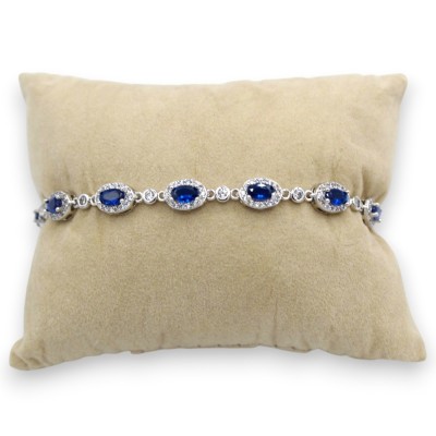 Pulseira de tênis em prata 925, comprimento aproximado de 20 cm. Coleção MIRROR com cristais azuis e zircônias. UNISSEX.