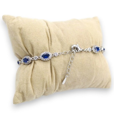 Pulseira de tênis em prata 925, comprimento aproximado de 20 cm. Coleção MIRROR com cristais azuis e zircônias. UNISSEX.