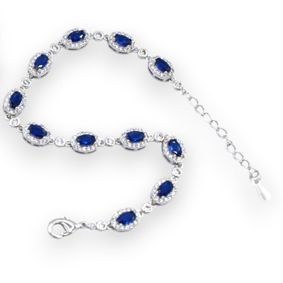Pulseira de tênis em prata 925, comprimento aproximado de 20 cm. Coleção MIRROR com cristais azuis e zircônias. UNISSEX.